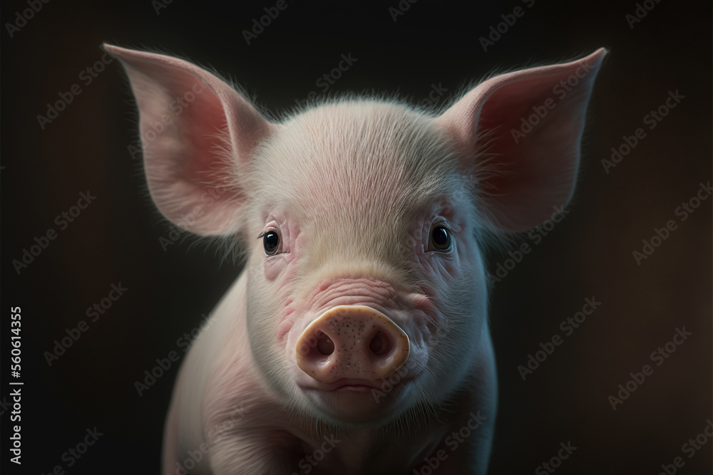 Portrait of small cute pig. Generative AI. Portrait of small cute pig. Generative AI.