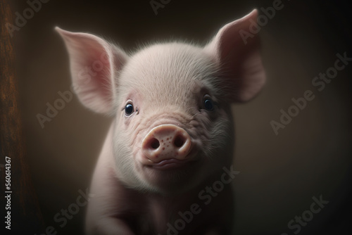 Portrait of small cute pig. Generative AI.