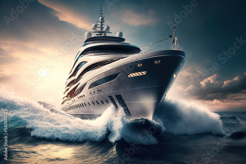 White superyacht at sea. Generative AI.