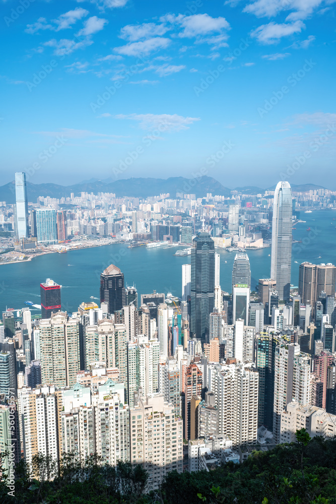 Fototapeta premium Aerial Hong Kong City Coastline Architecture Skyrim