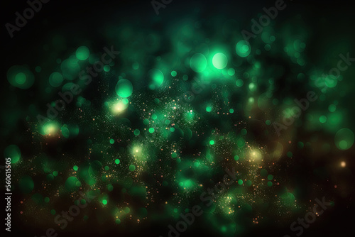 Abstract green glitter bokeh background. Generative AI.