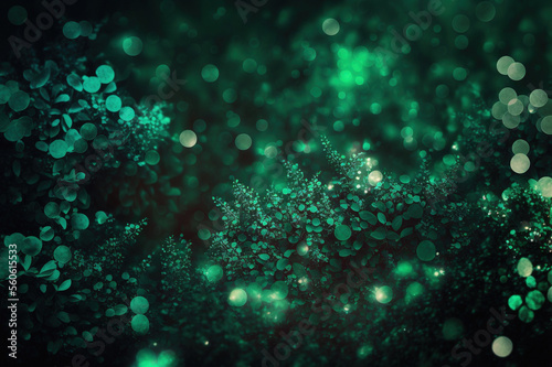 Abstract green glitter bokeh background. Generative AI.