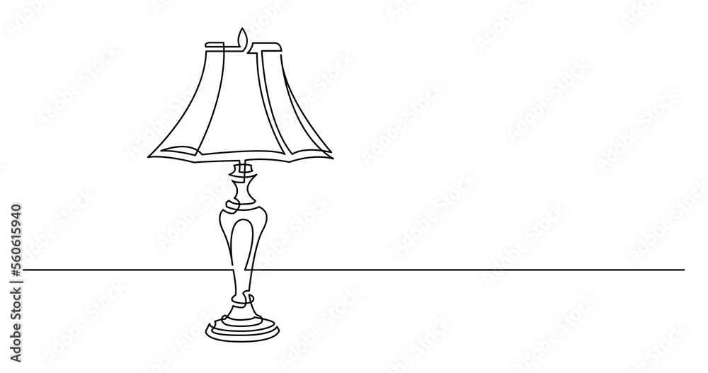 continuous line drawing of elegant classic table lamp PNG image with