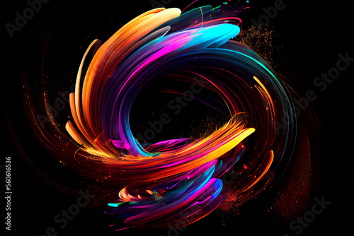 Colorful swirl spiral, vivid vortex, over dark background . Design element for posters and banners.