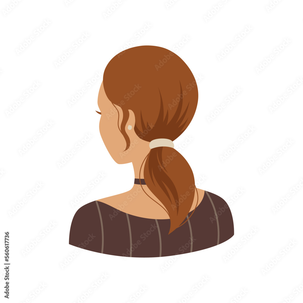 Brown haired Woman With Ponytail Vector Illustration Back View Of 