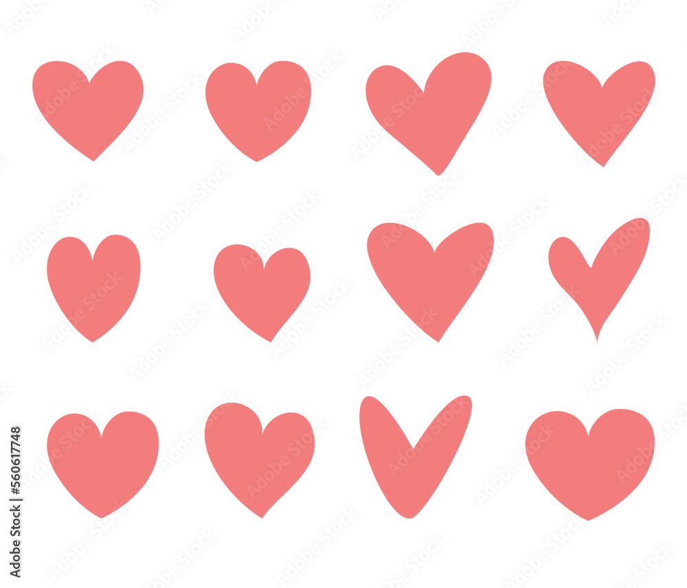 A set of pink hearts. A symbol of love. Illustration highlighted on a white background A set of pink hearts. A symbol of love. Illustration highlighted on a white background