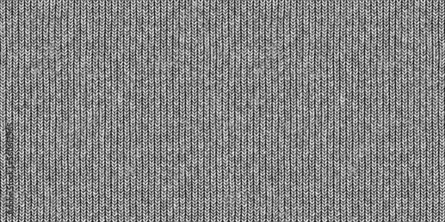 Seamless mottled light grey wool knit fabric background texture. Tileable monochrome greyscale knitted sweater, scarf or cozy winter socks pattern. Realistic woolen crochet textile craft 3D rendering.