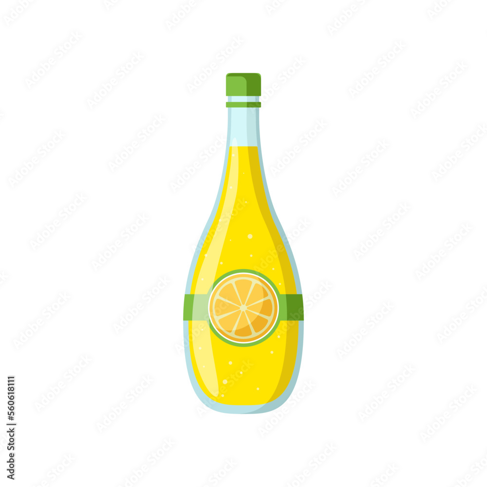 Glass bottle of lemonade vector illustration. Fresh fizzy drink in bottle, beverage with fruit flavor isolated on white background. Beverage, refreshment concept. Glass bottle of lemonade vector illustration. Fresh fizzy drink in bottle, beverage with fruit flavor isolated on white background. Beverage, refreshment concept.