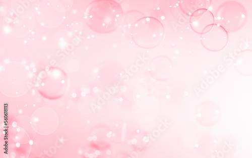 Abstract Beautiful Transparent Pink Soap Bubbles Background. Snowfall Defocus, Blurred Celebration, Romantic Love ValentinesTheme. Circles Bubbles. Freshness Soap Sud Bubbles Water 