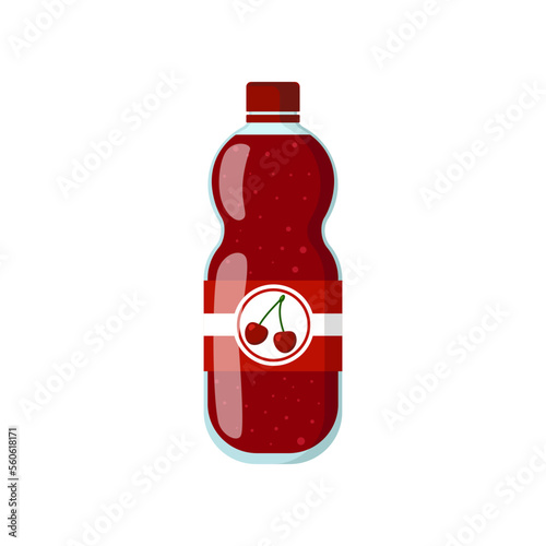 Plastic bottle of cheery soda vector illustration. Fresh fizzy drink in bottle, beverage with fruit flavor isolated on white background. Beverage, refreshment concept
