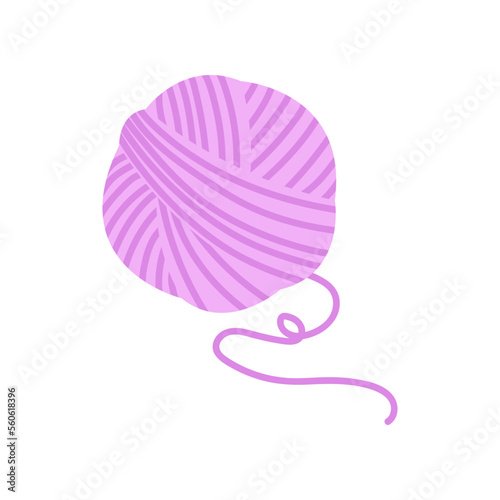 Ball of lilac yarn cartoon illustration. Colorful knitting wool or cotton ball isolated on white background. Sewing, handicraft, crochet, textile concept