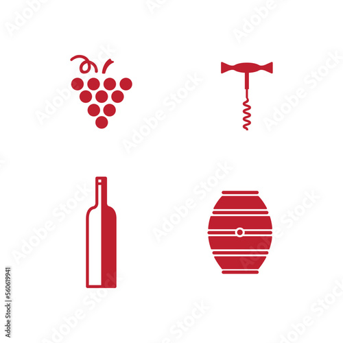 Wine related icons. Grape, corkscrew, wine bottle icons.