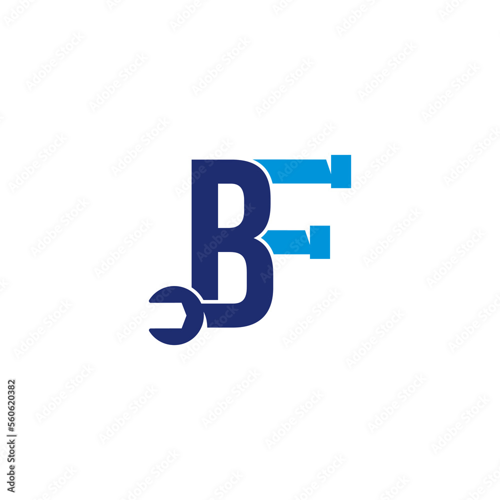 Letters BF Pipe and Wrench Logo Design 001