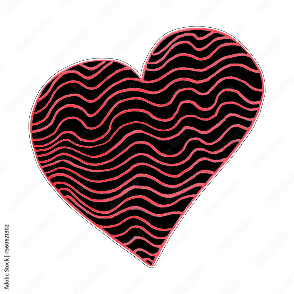 Red and Black Heart Sticker Drawn by Colored Pencil. The Sign of World Heart Day. Symbol of Valentines Day. Red and Black Heart Sticker Drawn by Colored Pencil. The Sign of World Heart Day. Symbol of Valentines Day.