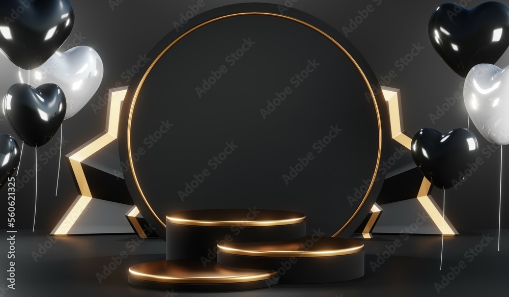 3D rendering of black podium background for black friday product on podium 3D rendering of black podium background for black friday product on podium