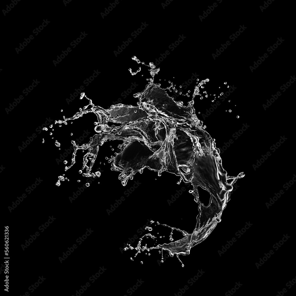 Obraz premium Pure Water splash isolated on black background. Royalty high-quality free stock photo image of overlays realistic Clear water splash, Hydro explosion, aqua dynamic motion element spray droplets