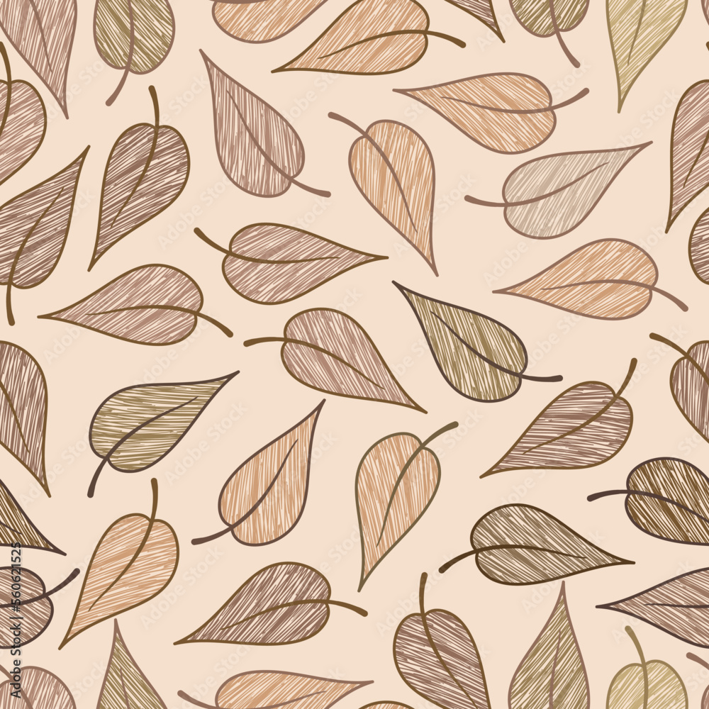 Hand drawn leaves with seamless pattern Hand drawn leaves with seamless pattern