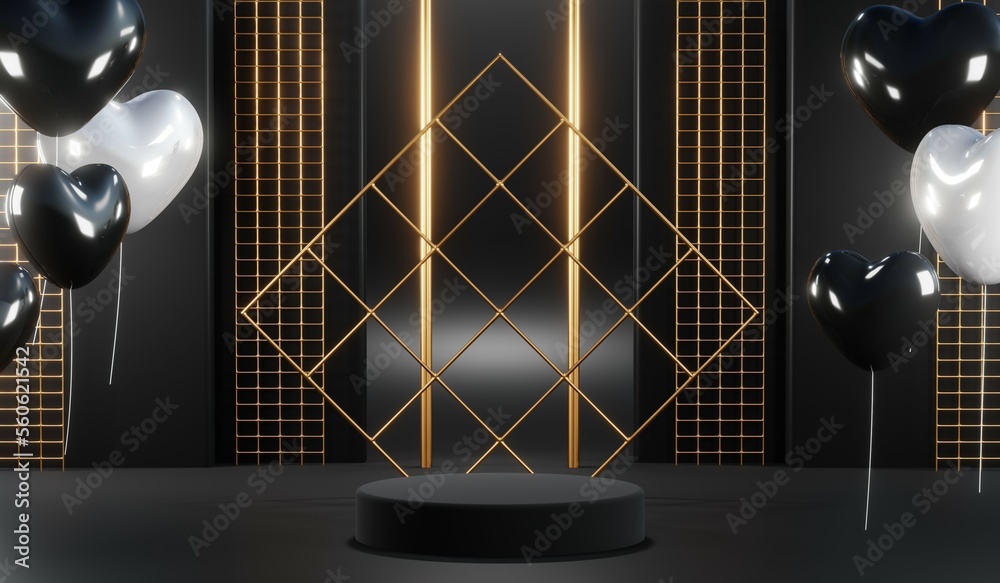 3D rendering of black podium background for black friday product on podium 3D rendering of black podium background for black friday product on podium