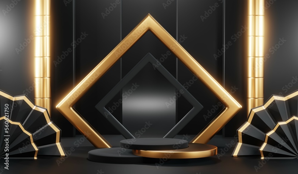 3D rendering of black podium background for black friday product on podium 3D rendering of black podium background for black friday product on podium