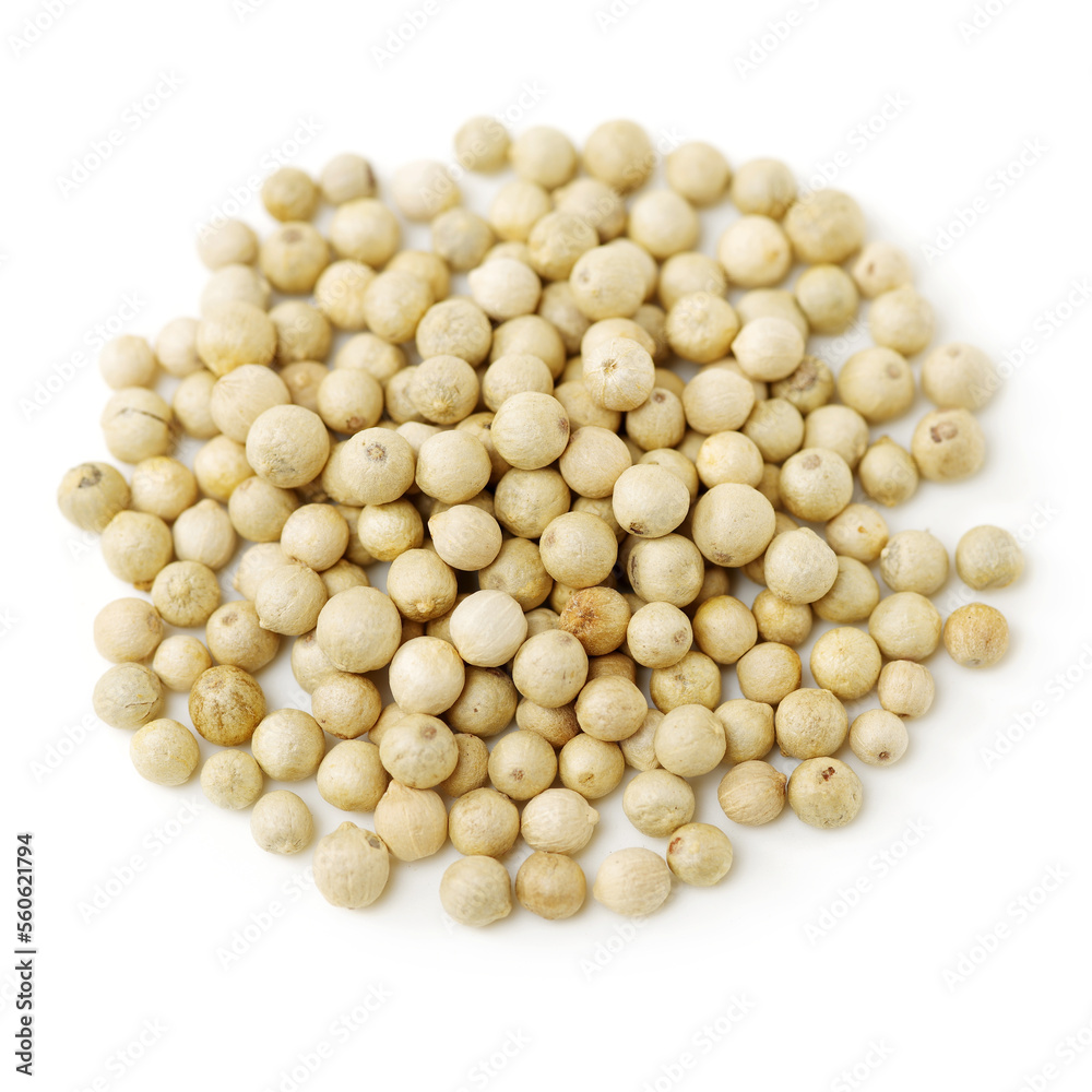 White peppercorns on white background White peppercorns on white background