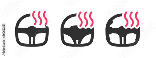 Heated steering wheel car icon vector pictogram or preheat auto vehicle system ui button for automobile dashboard interface graphic silhouette simple design clipart set image