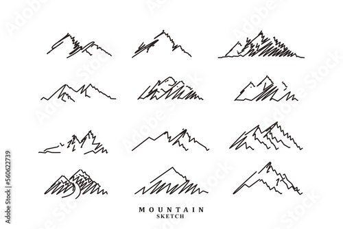 set of hand drawn mountains