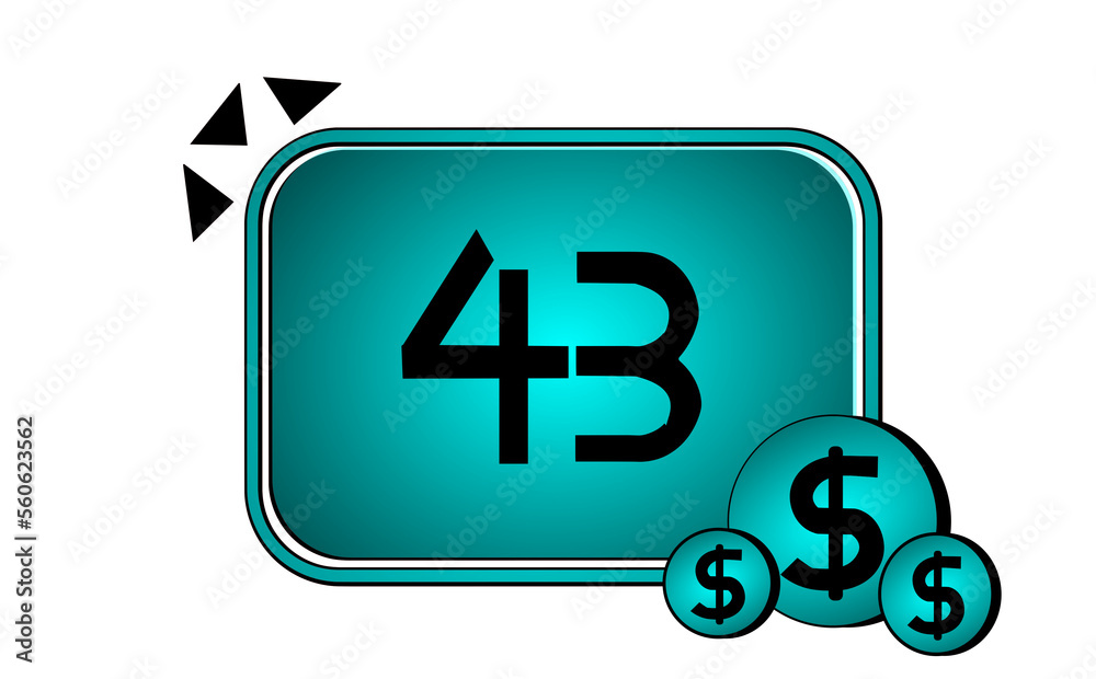 43 dollar,forty three dollar inside the blue rectangle 43 dollar,forty three dollar inside the blue rectangle
