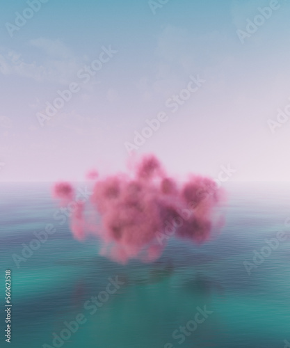 Surreal seascape with pink Sci-Fi cloud. 3d illustration, 3d render.