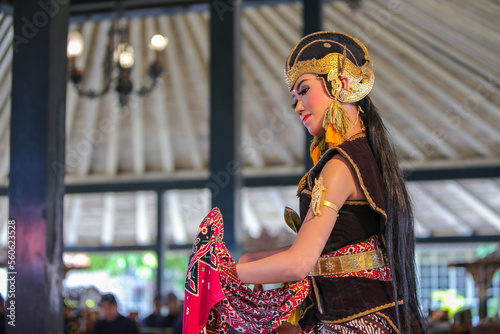 Beautiful Javanese dance performed as part of tourist attraction at Yogyakarta Sultan's palace.