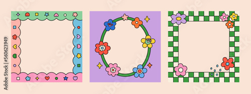 Pop retro groovy frame background