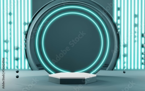 3D render of pastel podium background for show products. Blank podium in room for cosmetics or product type cream.