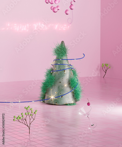 Abstract pyramid of geometric shapes. Color of year. 3d illustration, 3d render.