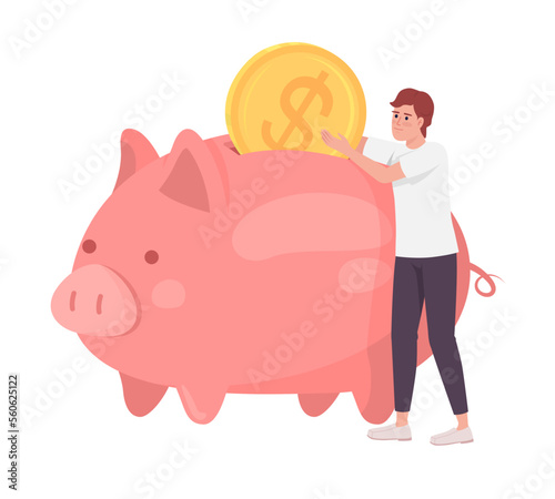 Savings for life goal semi flat color vector character. Editable figure. Full body person on white. Financial literacy simple cartoon style illustration for web graphic design and animation