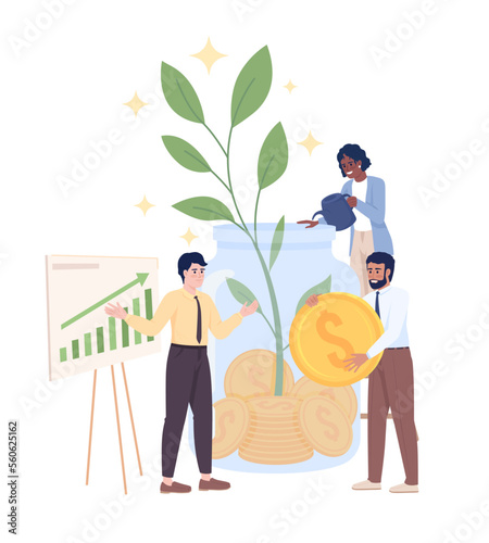 Financial team success semi flat color vector characters. Editable figure. Full body people on white. Company development simple cartoon style illustration for web graphic design and animation