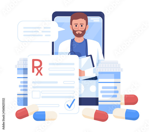 Online prescription flat concept vector illustration. IoT in medical system. Clinic services. Editable 2D cartoon character on white for web design. Creative idea for website, mobile, presentation