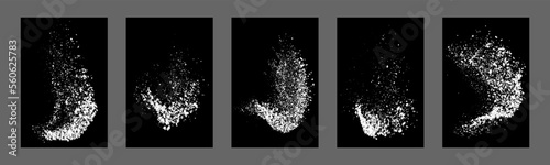 Set of white splashes isolated on black background. Abstract vector explosion. Digitally generated image. Illustration, EPS 10.