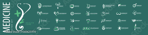 A set of vector drawn logos of various medical services