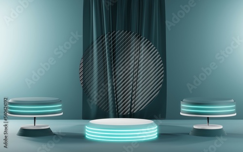 3D render of pastel podium background for show products. Blank podium in room for cosmetics or product type cream.