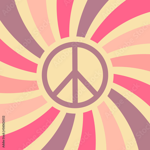 Background in hippie style with waves and peace sign