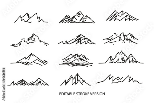 set of hand drawn mountain 