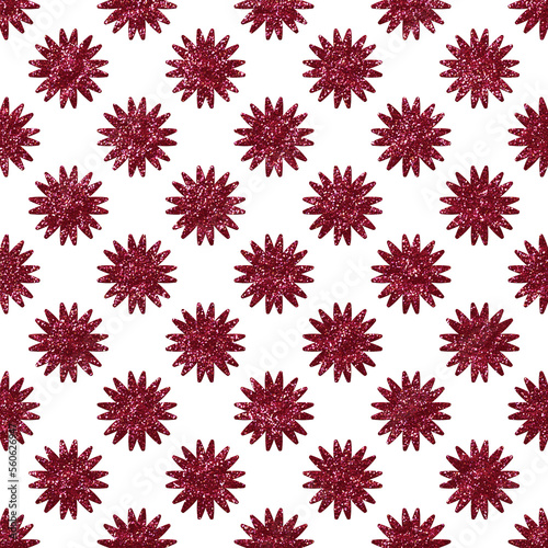 Viva magenta glitter seamless pattern with red flowers geometric overlay. Abstract sparkling shapes for projects embellishment. © Dina'sNaturalAvenue