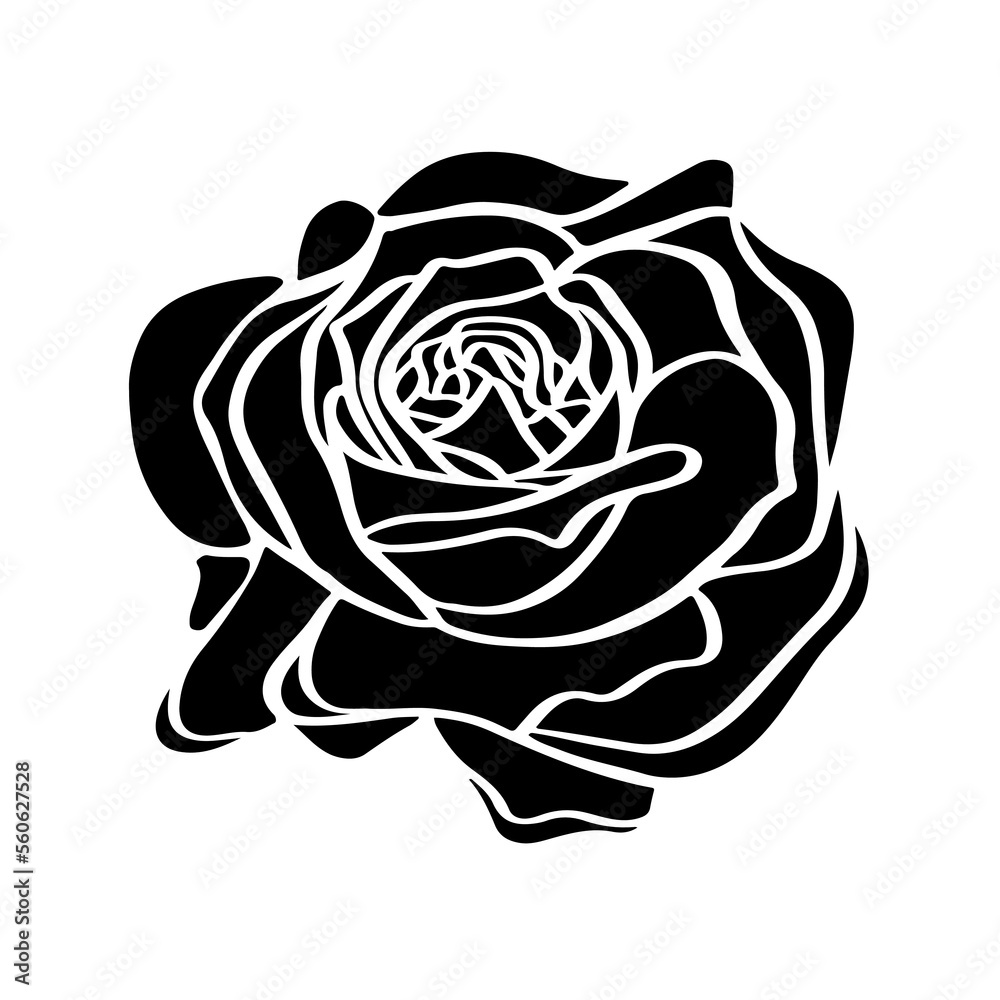 Black silhouette of rose template for decor.