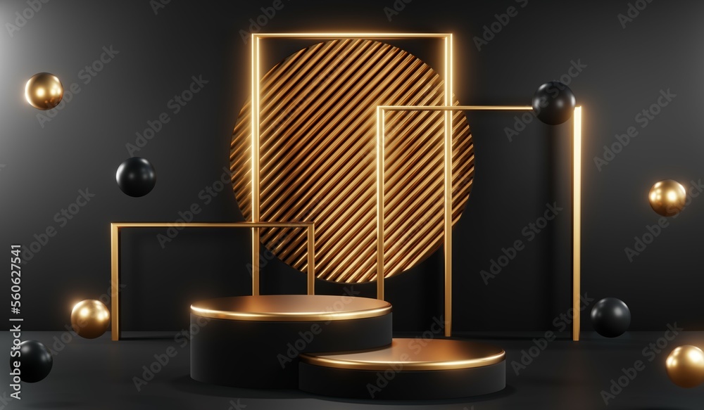 3D rendering of black podium background for black friday product on podium 3D rendering of black podium background for black friday product on podium