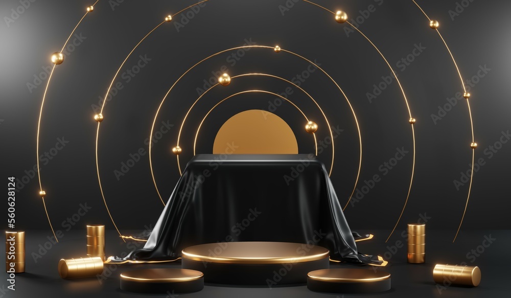 3D rendering of black podium background for black friday product on podium 3D rendering of black podium background for black friday product on podium