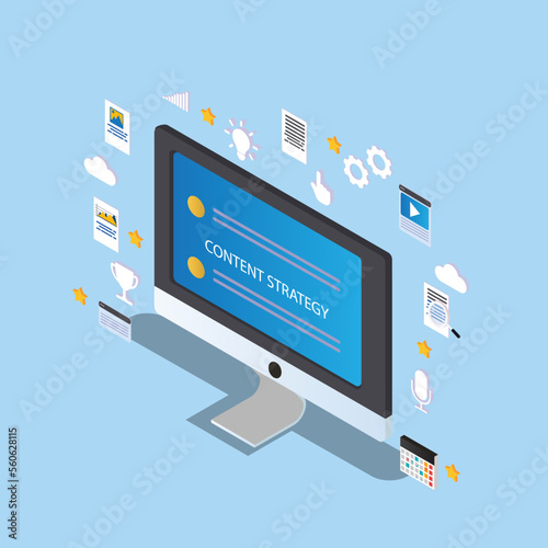 Content strategy isometric 3d vector illustration concept for banner, website, illustration, landing page, flyer, etc.