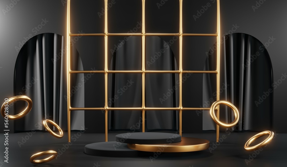 3D rendering of black podium background for black friday product on podium