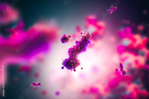 Molecular model of antibody taking part in immune defense. Molecule of immunoglobulin, Immunity. Antibody on a blurred background  photo