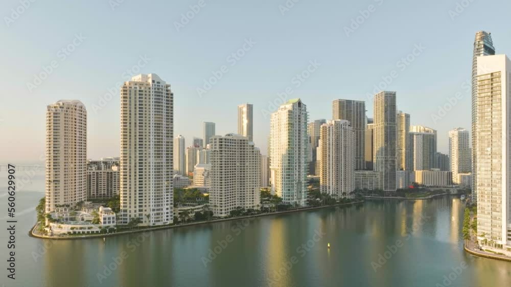 Aerial shot of the tall buildings in downtown Miami Florida at sunrise. Aerial shot of the tall buildings in downtown Miami Florida at sunrise.