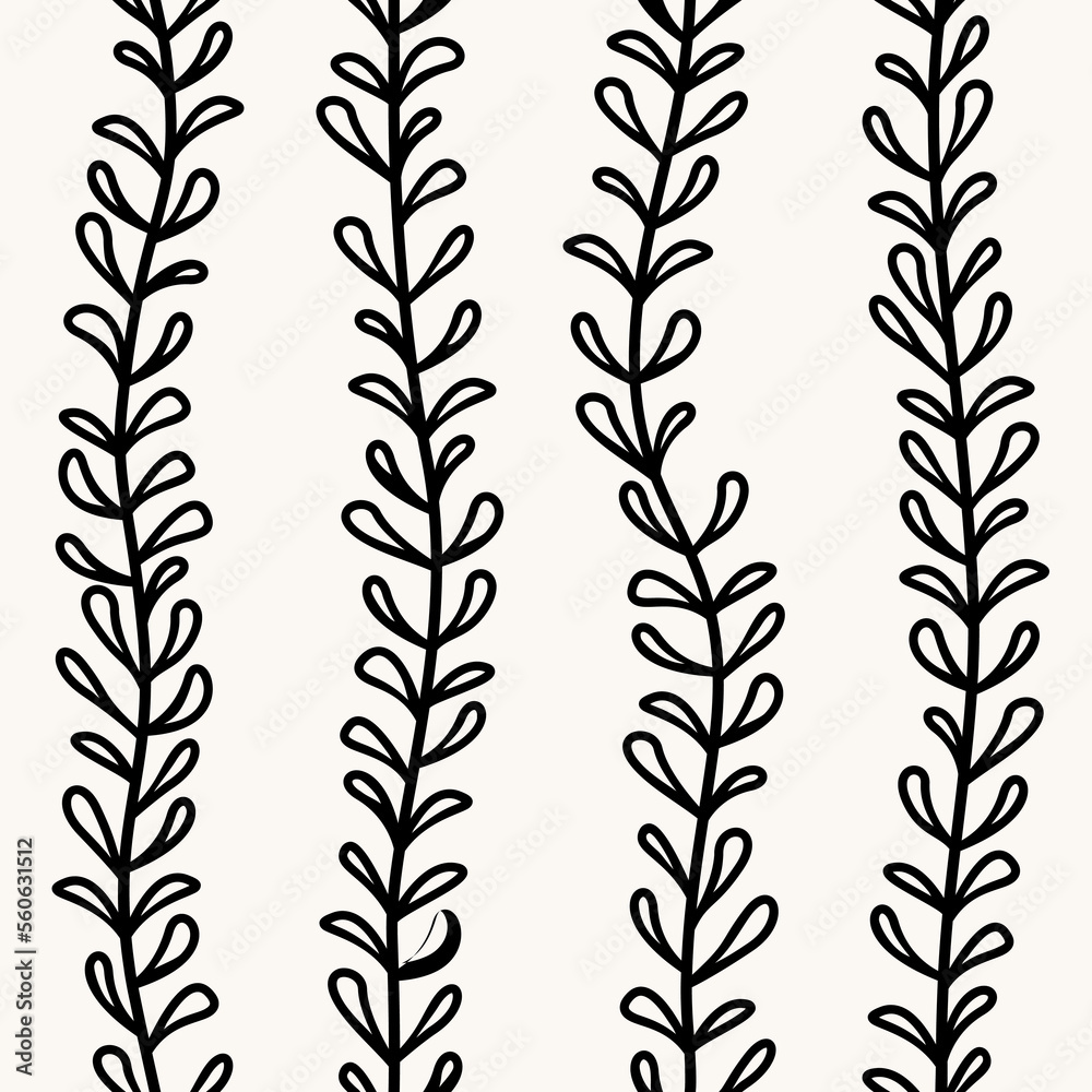 Floral black and white seamless pattern, simple leaves branch texture Floral black and white seamless pattern, simple leaves branch texture