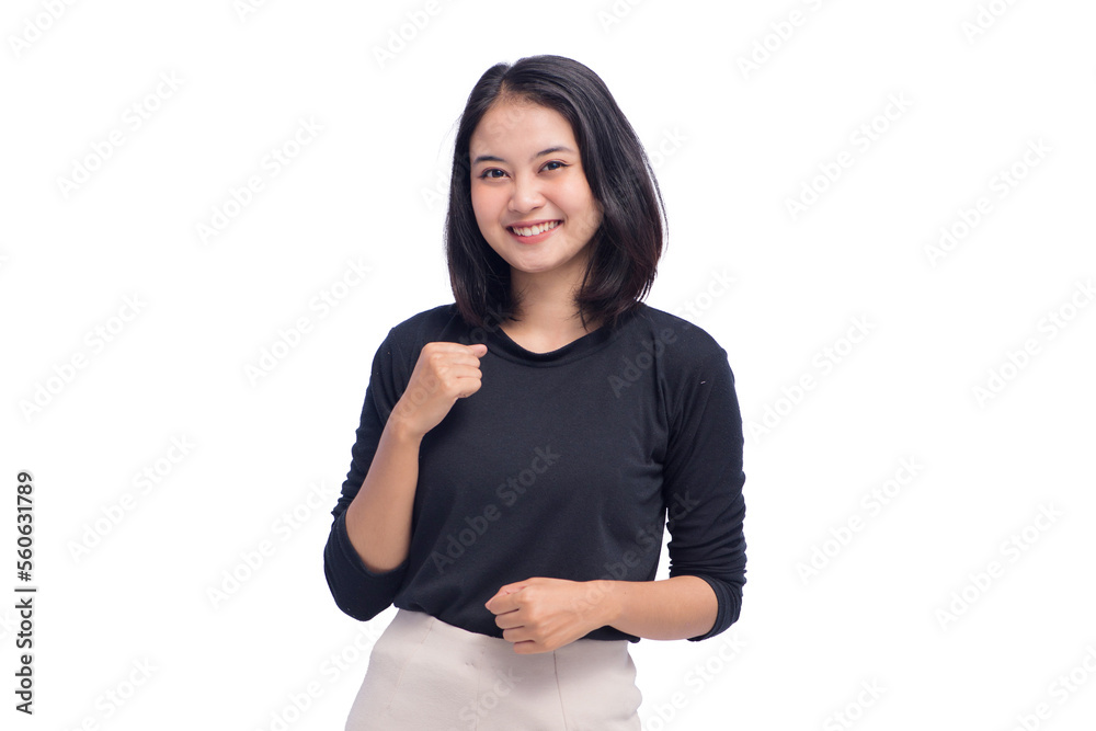 Young Business Woman Clenching Hand on Isolated Young Business Woman Clenching Hand on Isolated